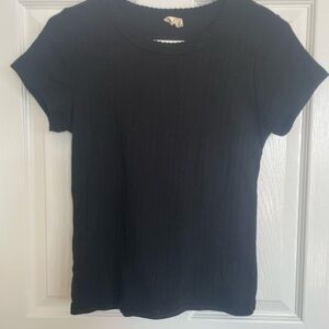 MAREA Black Short Sleeve pointelle Ribbed Tee